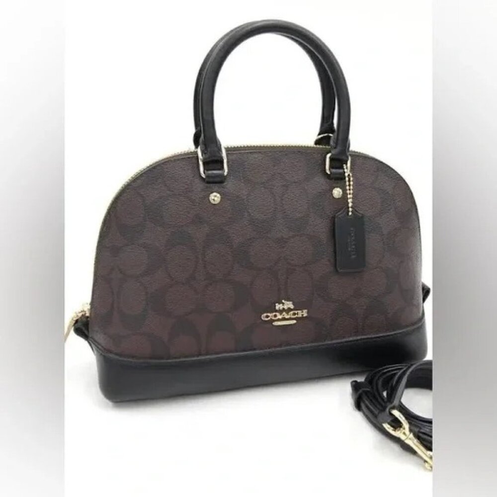 Like New Coach Signature C's Brown & Black Satchel Handbag Purse